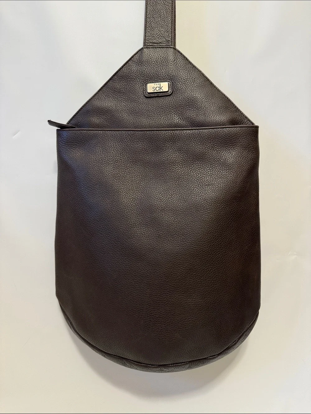 The Sak Vintage Brown Pebbled Leather Tear Drop Sling Bag Backpack